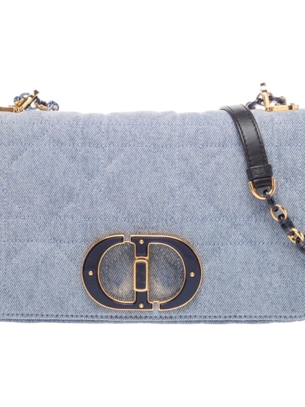 Dior Caro Light Blue Quilted Denim Crossbody with Gold Hardware
